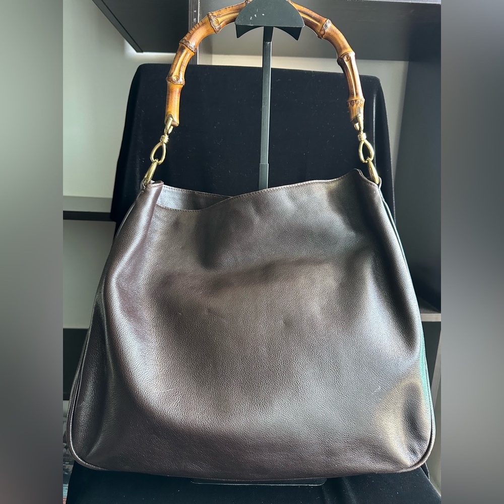 Gucci Dark Brown Leather Hobo Bag with Bamboo Handle